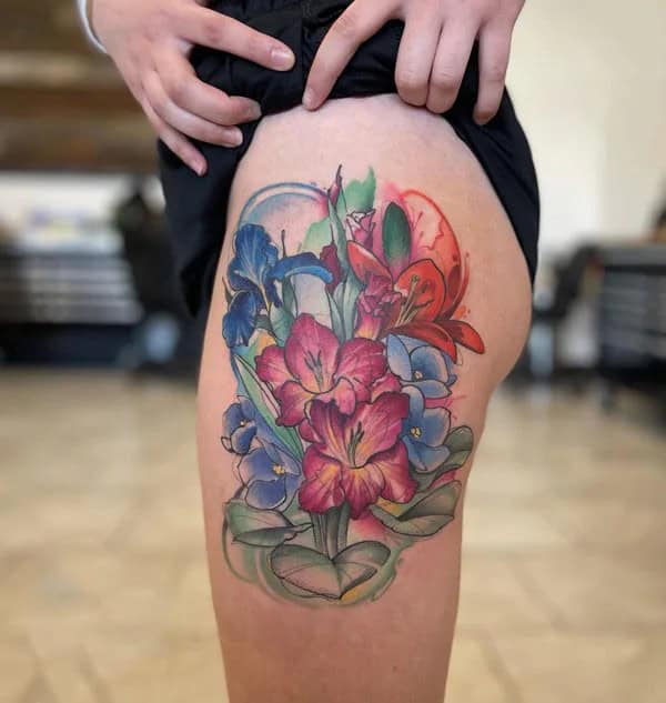 August Birth Flower Thigh Tattoo