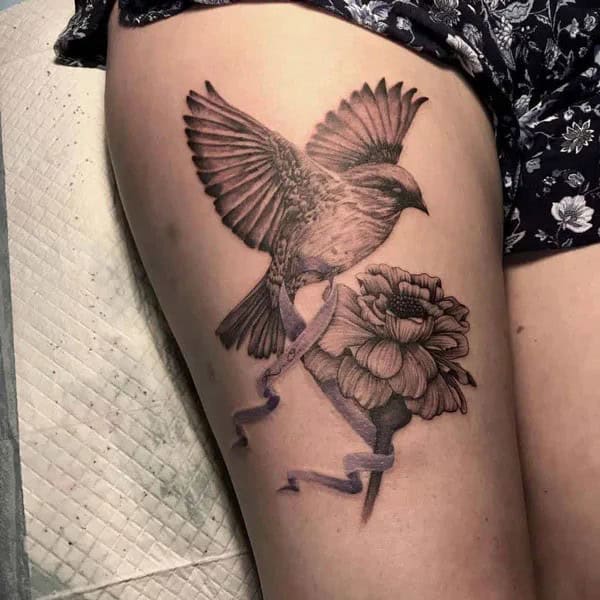 Marigold and Bird Tattoo