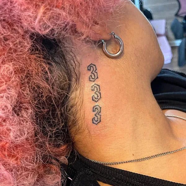 333 Behind The Neck Tattoo