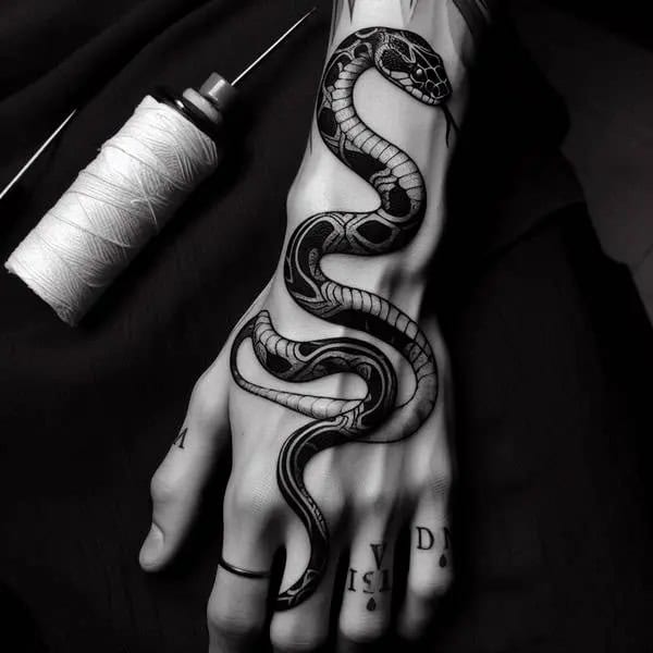 Black And White Snake Tattoo