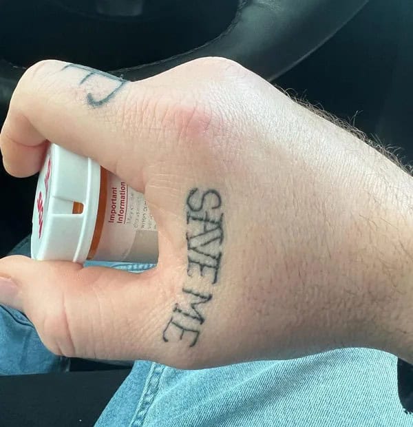 Save Me Tattoo on Hand