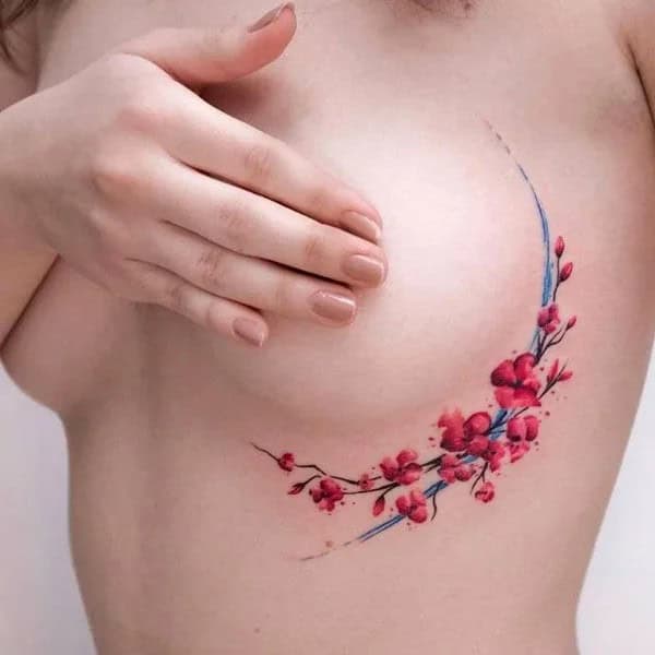 Cherry Blossom Under Breast Tattoo