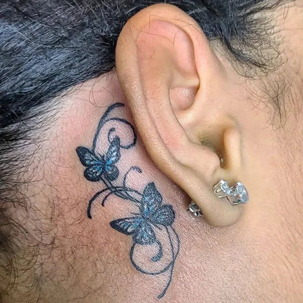 Watercolor Butterfly Tattoo Behind The Ear