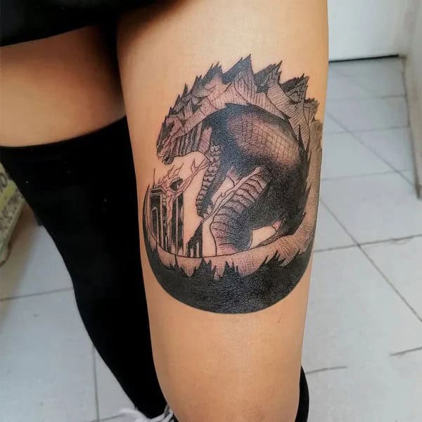 Godzilla vs Ghidorah tattoo