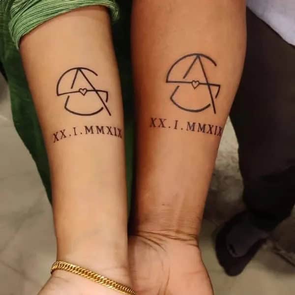 Roman Numerals Couple Tattoo