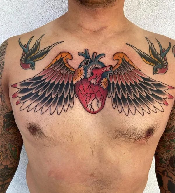 Anatomical Heart Tattoo On Chest