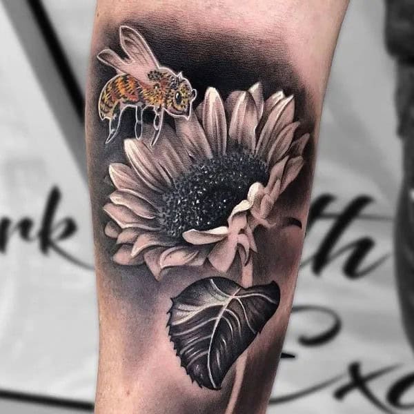 Sunflower and Bee Tattoo