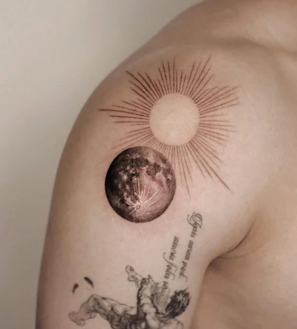 Sun Shoulder Tattoo