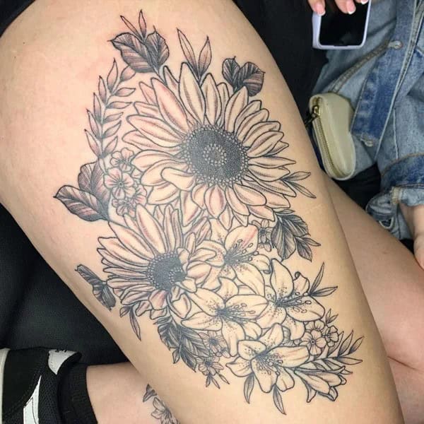 Sunflower and Lily Tattoo