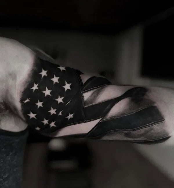 Black and White American Flag Tattoo