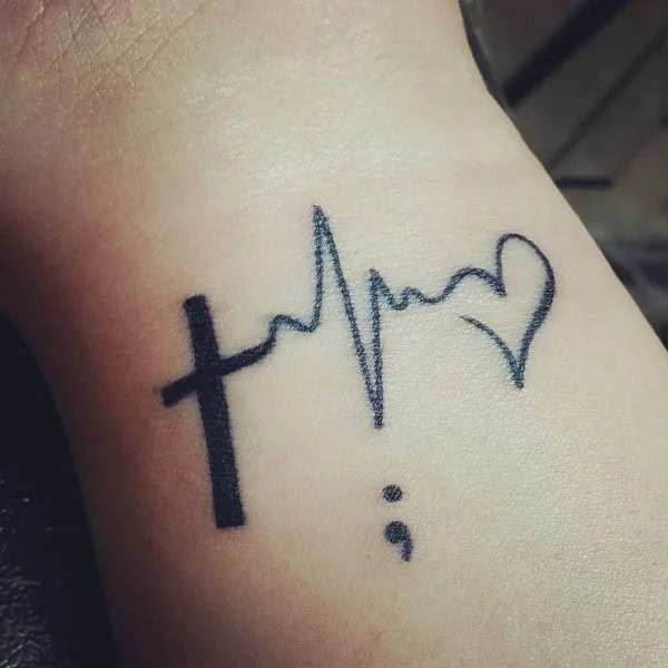 Semicolon Tattoo with Cross