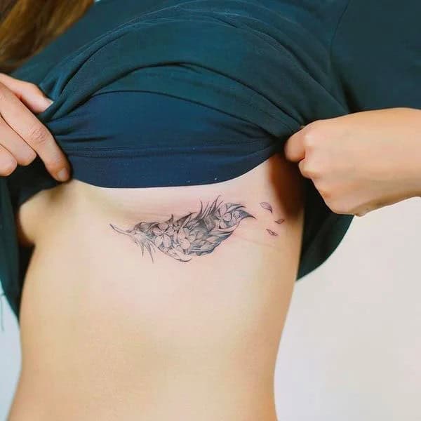 Feather Tattoo Under Breast