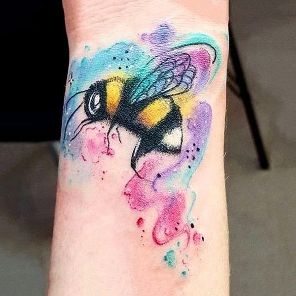 Watercolor/Technicolor Bee Tattoo