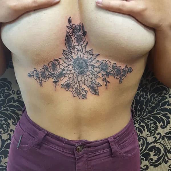 Sunflower Tattoo Under Breast