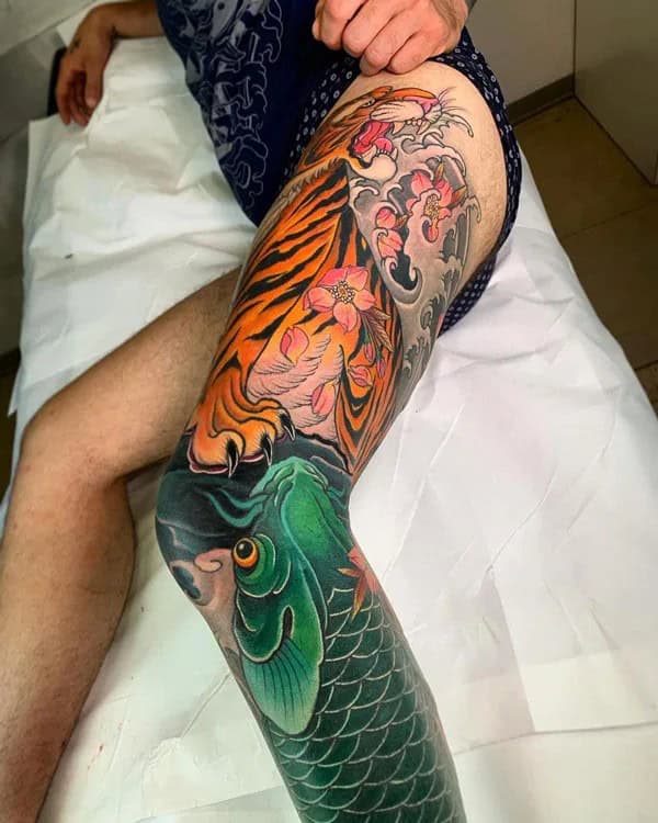 Tiger And Koi Fish Tattoo