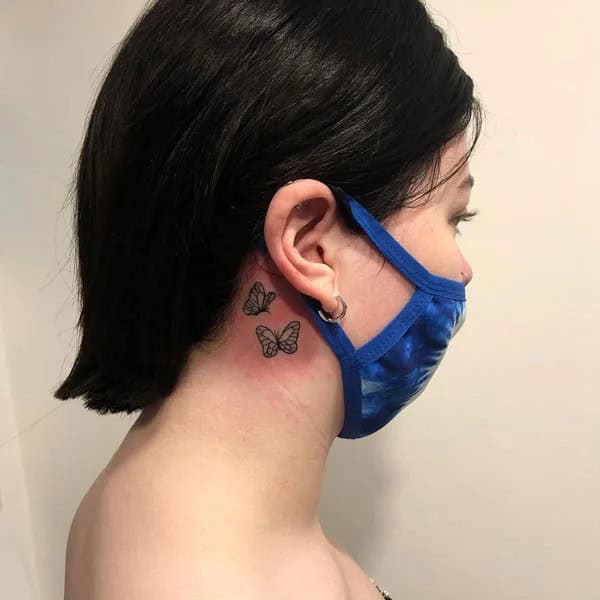 Watercolor Butterfly Tattoo Behind The Ear