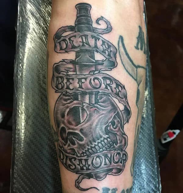 Death Before Dishonour Bicep Tattoo