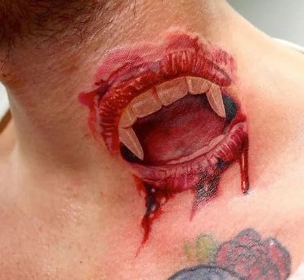 Fright Night Vampire Neck Lip Tattoo