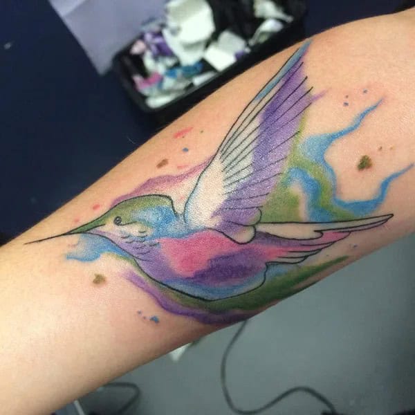 Watercolor Hummingbird Tattoo