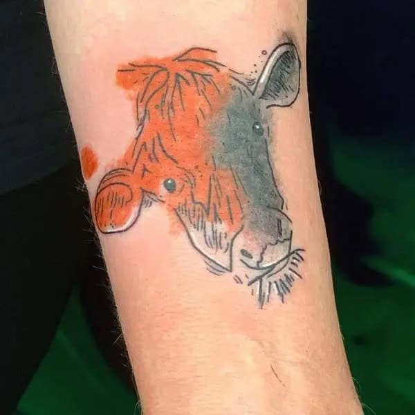 Watercolor Cow Tattoo