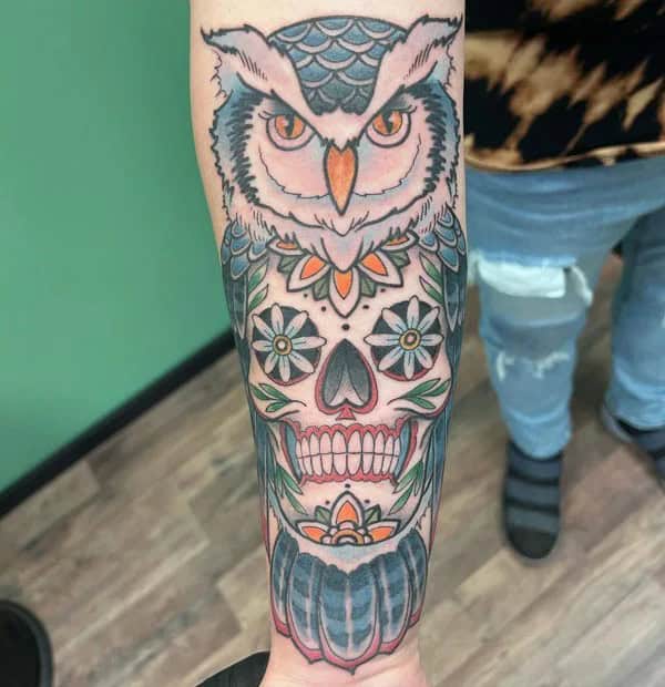 Owl Sugar Skull Tattoo