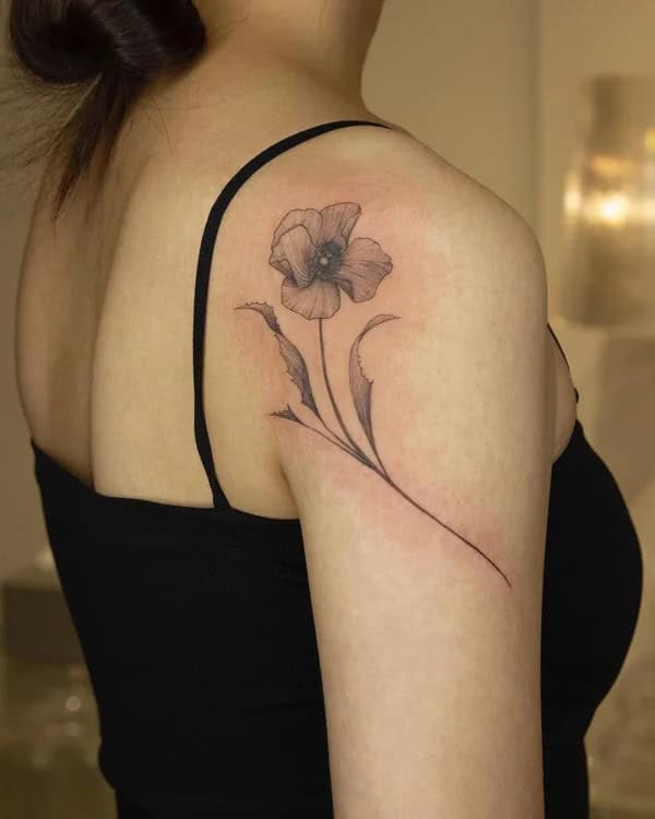 Poppy Flower Shoulder Tattoo