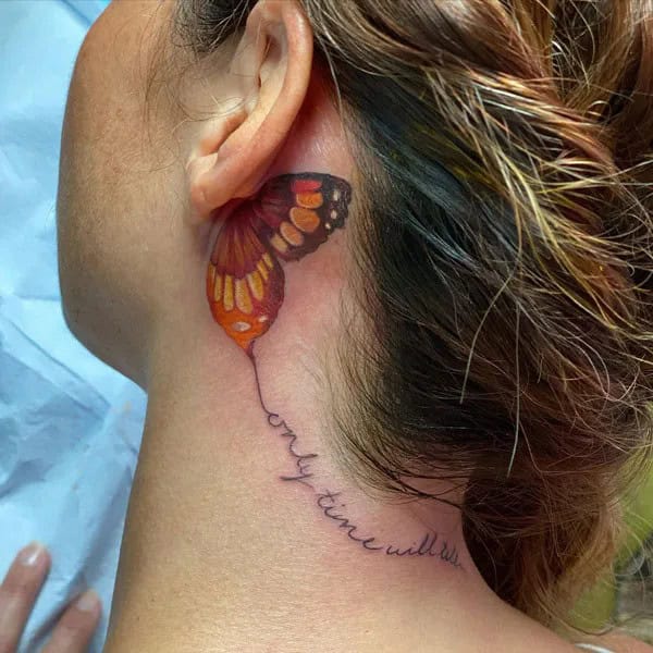 Quote Butterfly Tattoo Behind The Ear