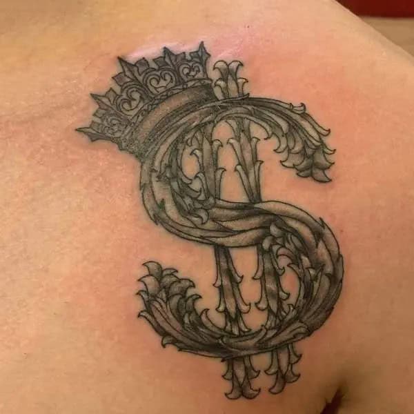 Dollar Sign And Crown Tattoo