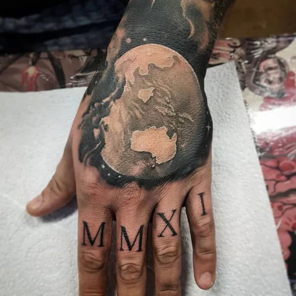 Earth Hand Tattoo