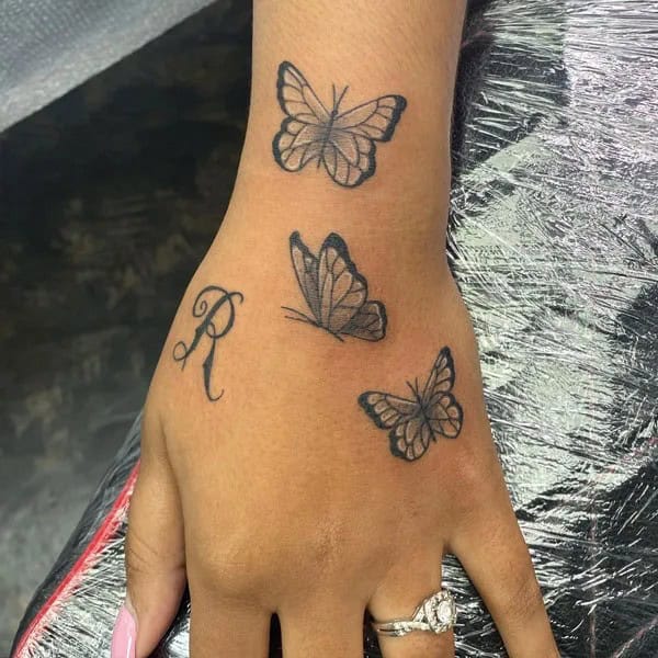 Semicolon Butterfly Hand Tattoo