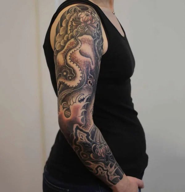 Japanese Octopus Sleeve Tattoo