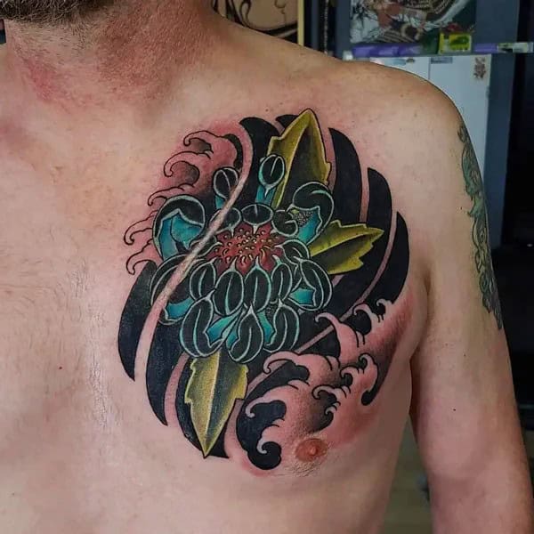 November Birth Flower Tattoo on Chest