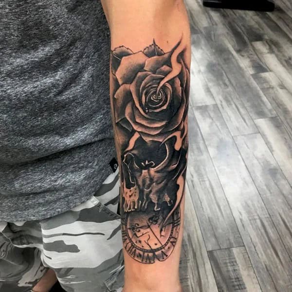 Skull Clock Tattoo with Roses