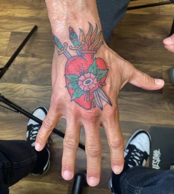 Sacred Heart Hand Tattoo