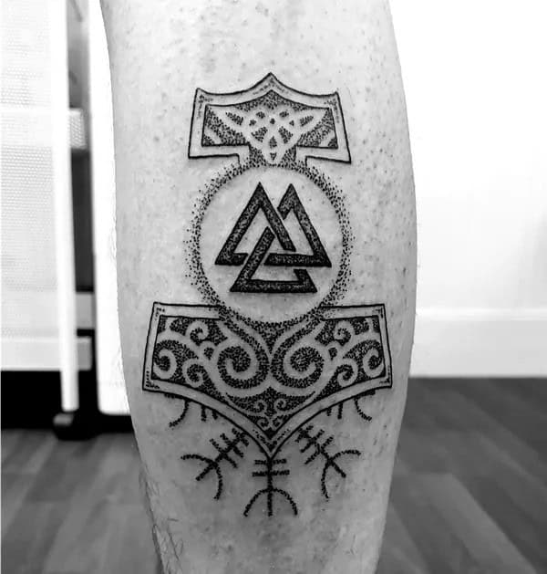 Valknut Leg Tattoo