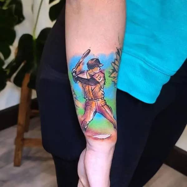 Watercolor Baseball Tattoo