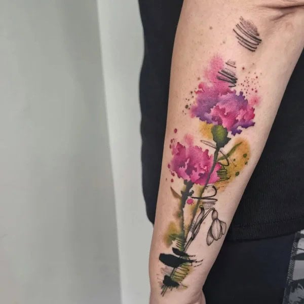 Watercolor January Birth Flower Tattoo