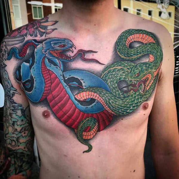 Japanese Snake Chest Tattoo