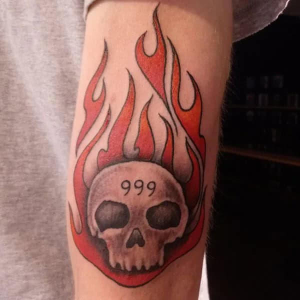 Skull and Flame 999 Tattoo