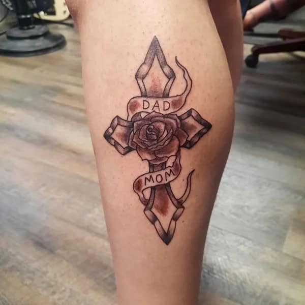 Mom and Dad Cross Tattoo