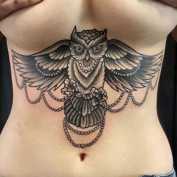 Owl Tattoo Under Breast