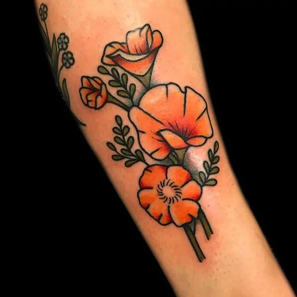 California Poppy Flower Tattoo