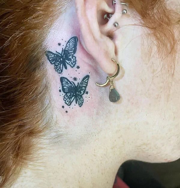 Watercolor Butterfly Tattoo Behind The Ear