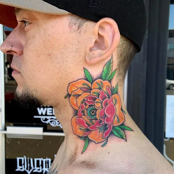 Peony Neck Tattoo