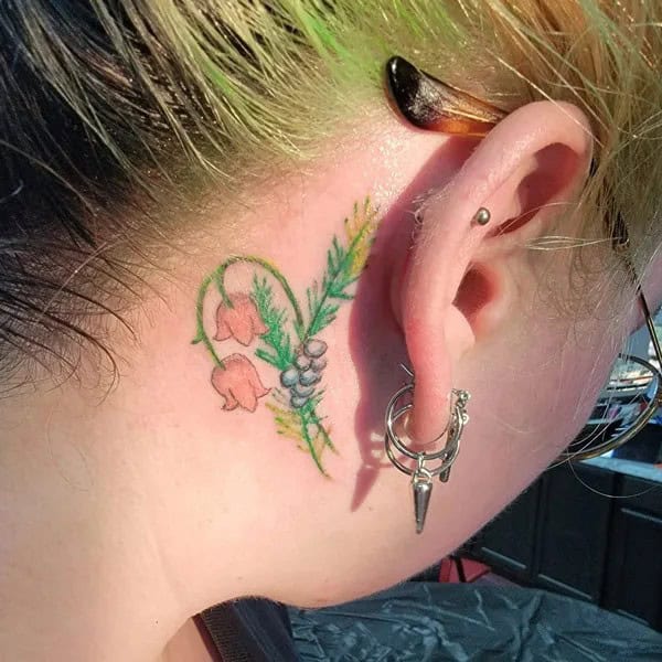 Lily of The Valley Tattoo Behind The Ear