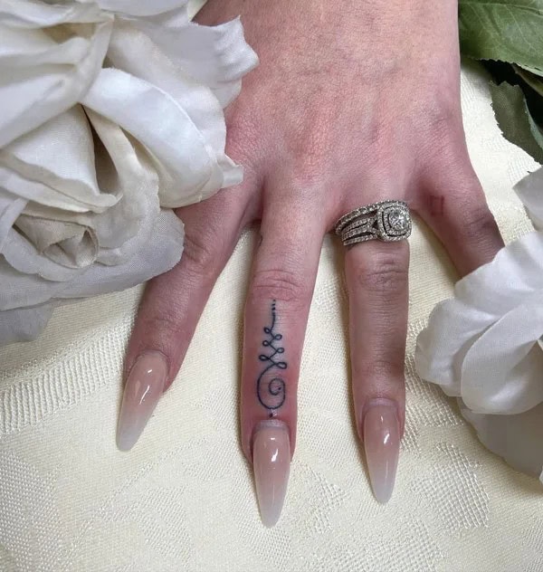 Unalome Finger Tattoo