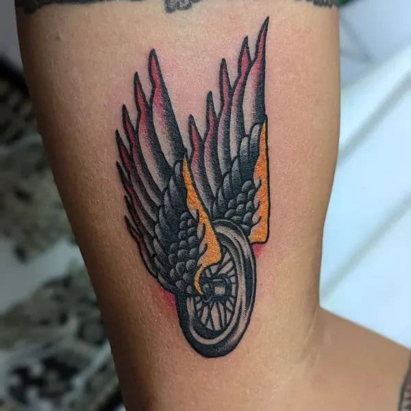 Motorcycle Wheel With Wings Tattoo