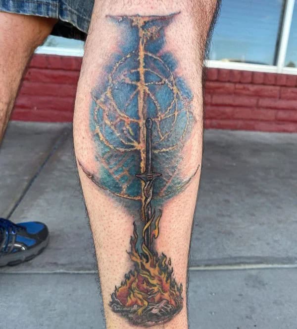 Elden Ring Leg Tattoo