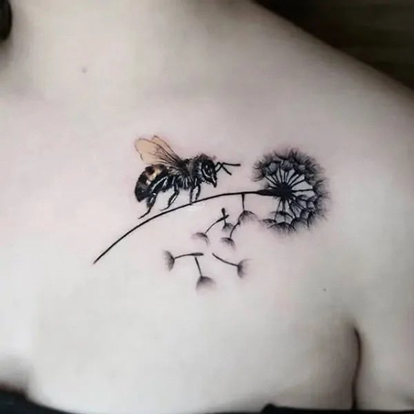 Bee and Dandelion Tattoo