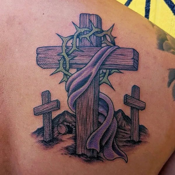 Cross with Crown of Thorns Tattoo